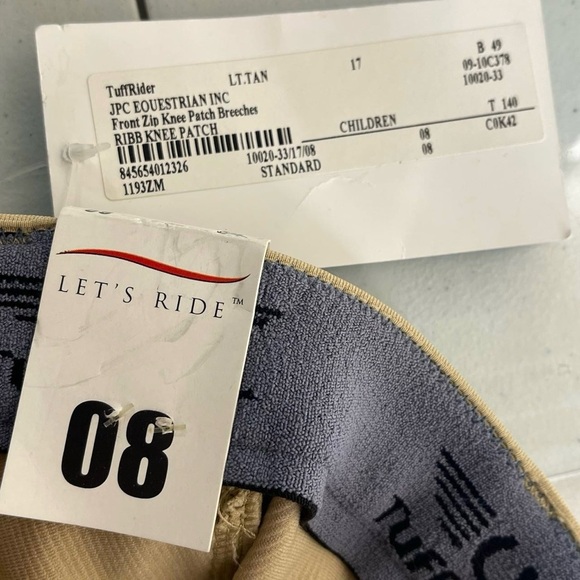 Tuff Rider Pants Kids Beige Tan Slim Equestrian Horse Riding Pants Sz 8 NWT - Picture 7 of 10